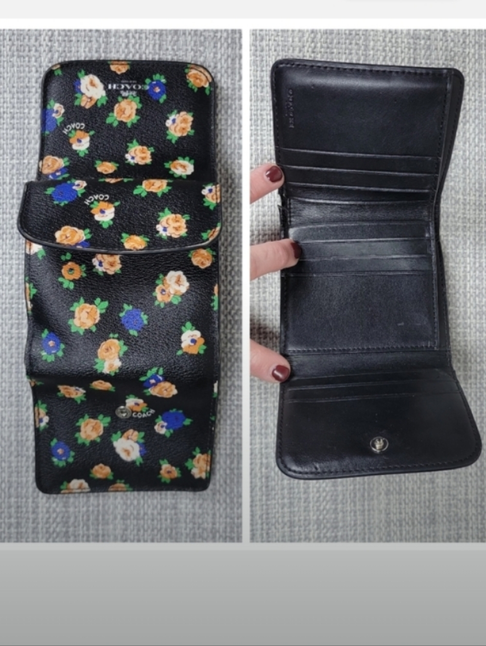 COACH-2pc Bennett Tea Rose Floral Satchel & Snap Wallet (Blue-Multi 💙) - Picture 7 of 11